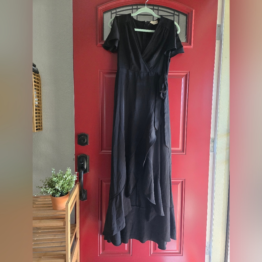 Altar'd State Black High Low Faux Wrap Dress